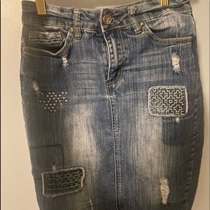 Knee length denim skirt